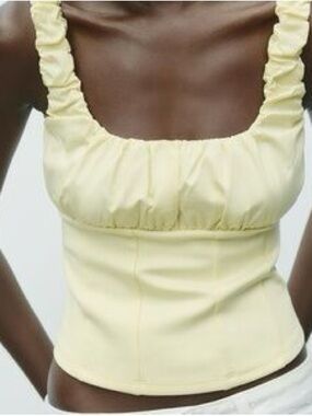 Zara light yellow Ruched-Strap Tank Top